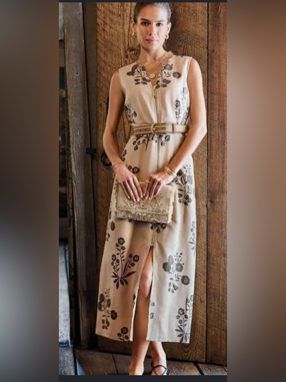 Spartina 449 Tan Linen Top with Label Detail - Picture 4 of 7